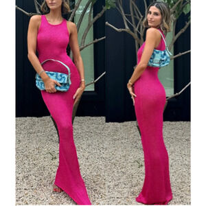 Asta Resort Sleeveless Knit Bodycon Maxi Dress Magenta Pink Women's Size XS